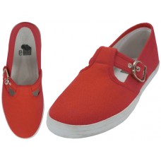 U245L-Bitersweet Red - Wholesale Women's Solid T-Strap Canvas Shoes ( *Red Color ) *Last 2 Cases